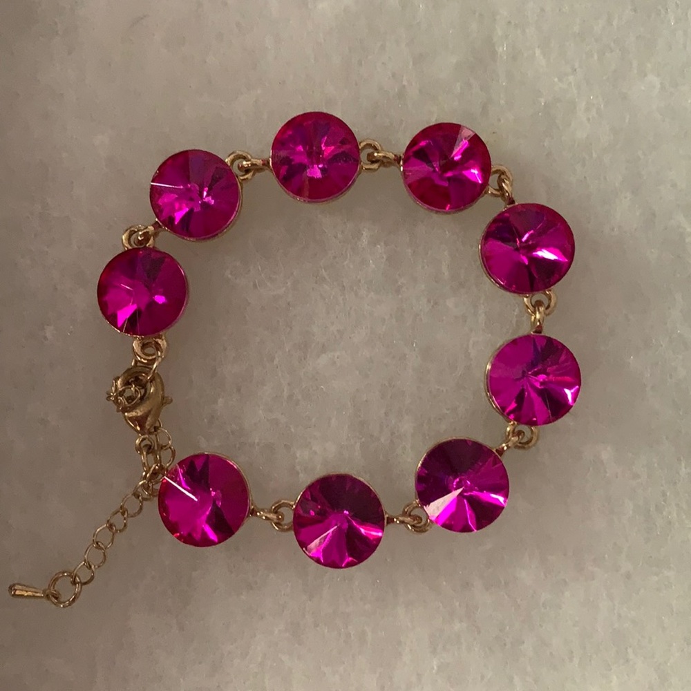 Hot pink/gold crystal bracelet for prom/ pageant/formal event.